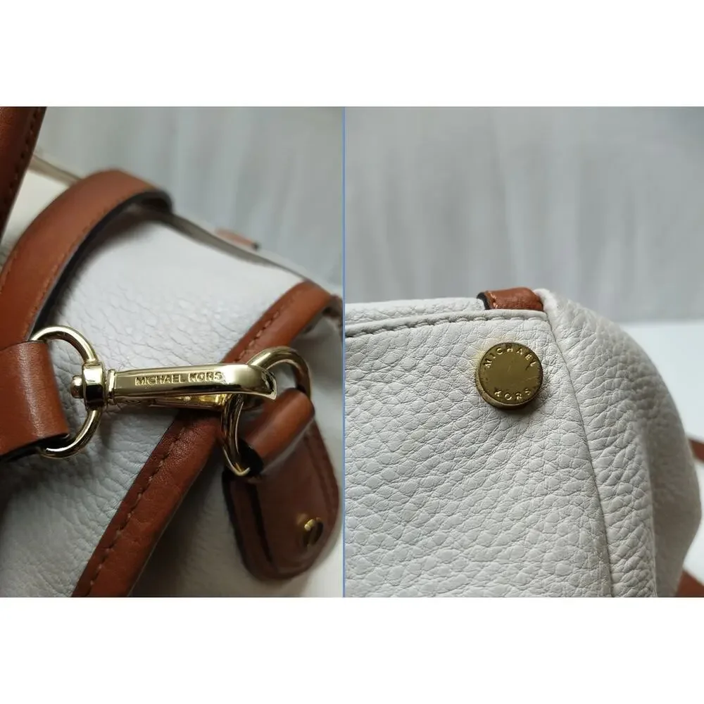 Michael Kors Margo White Pebbled Leather Logo Double Handles Satchel Bag